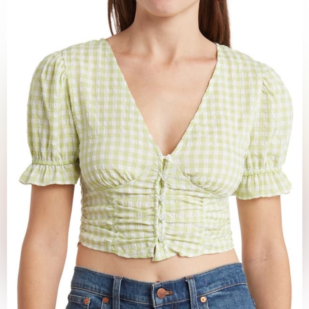 Freshman Gingham Short Sleeve Crop Top Size Small